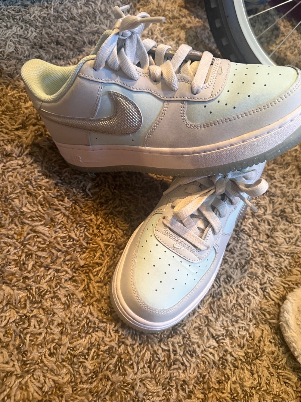 Nike Low Top Sneakers - White with Silver Swoosh and glitter sole